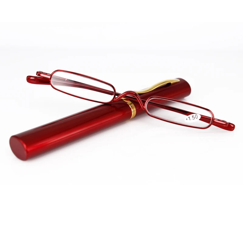 

Women Men Unisex Reading Glasses With Pen Tube Case Portable Presbyopic Glasses Spring Hinge Eyeglasses Diopter +1.0 To +4.0