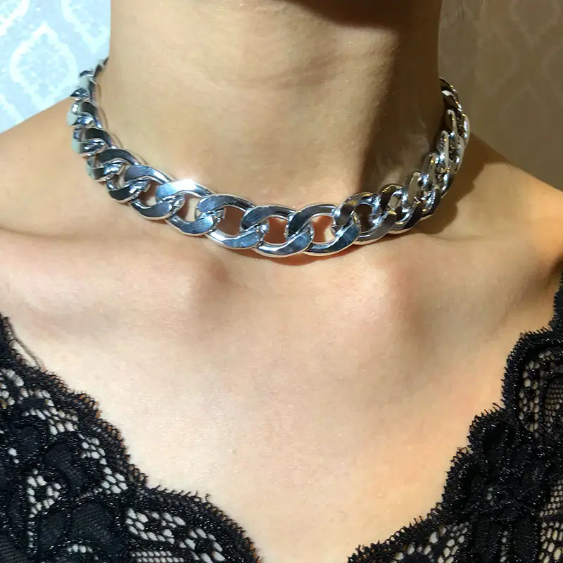 Flatfoosie 2020 Chunky Chain Choker Necklace Women Men Punk Rock Statement Silver Color Collar Charm Vintage Jewelry | Украшения и