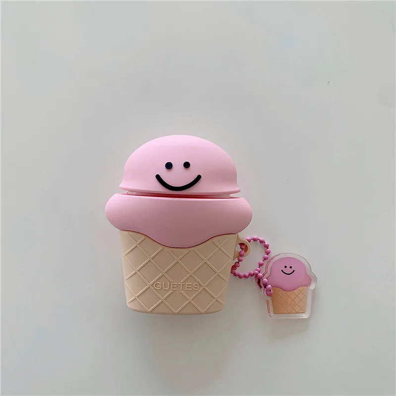 

For Airpods Case,3D Smile ice cream Case For Airpods 1/2 Case Silicone Earphone Protective Cover For Airpods Pro Case