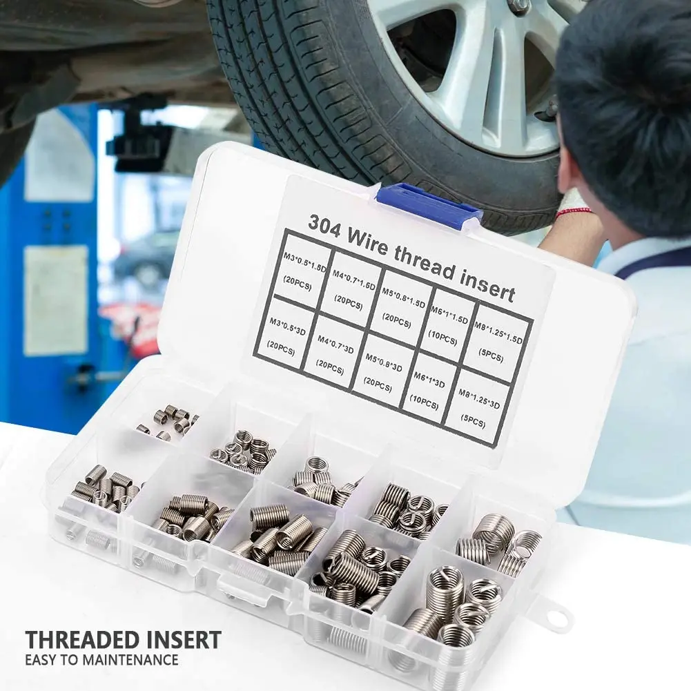

Stainless Steel Wire Threaded Insert Thread Repair Kit M3 M4 M5 M6 M8 Wire Screw Sleeve Helicoil Thread Repair Insert
