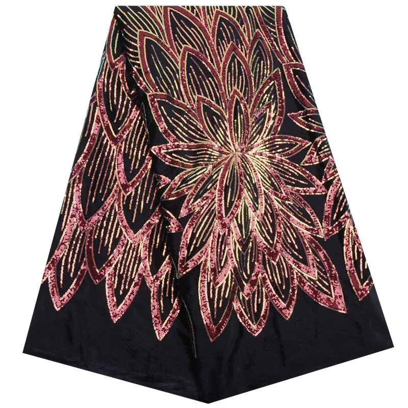 Высококачественная кружевная ткань с блестками Африканский бархат и вышивкой