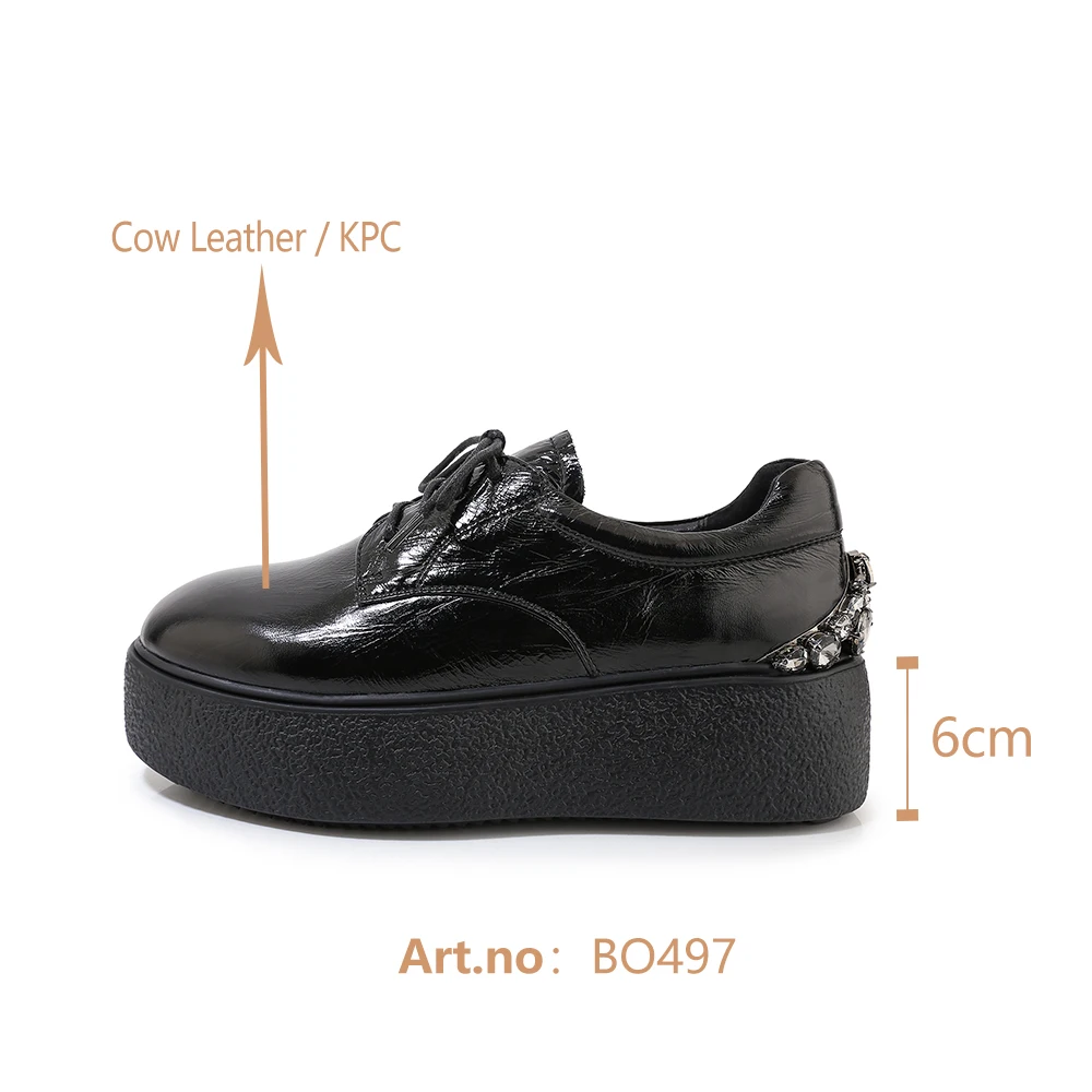 

BESCONE New Fashion Women Flats Concise Casual Crystal Cross-Tied Decoration High Quality Cow Leather Shoes Lace-Up Flats BO497