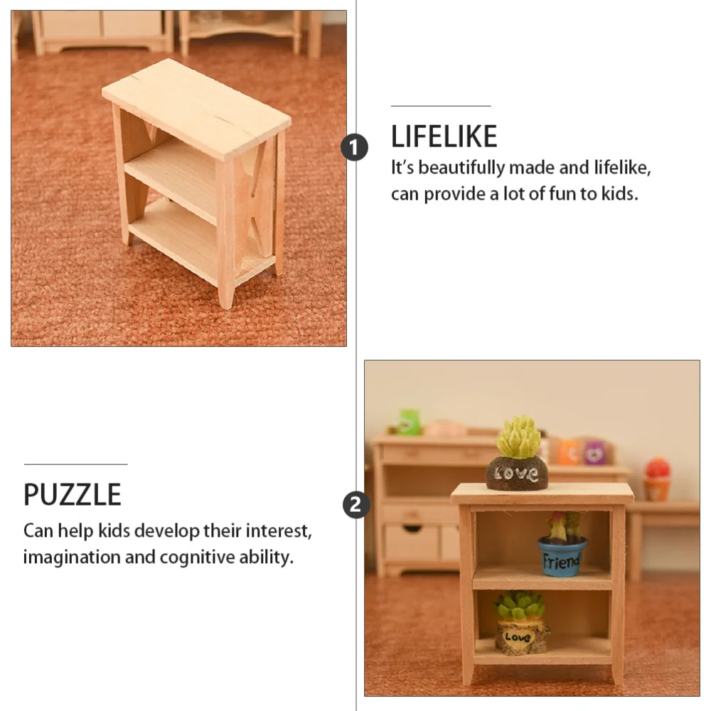 1pc Creative Fashion Stylish Miniature Furniture Mini Wooden House Shelf Model for Children Kids |