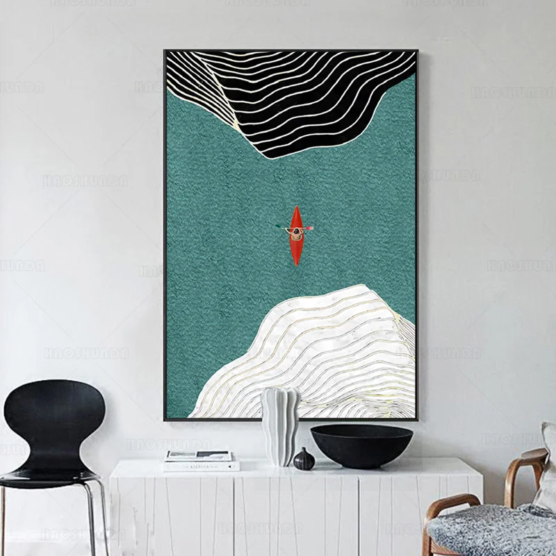 Современные постеры в скандинавском стиле с рисунком гребли море и абстрактной