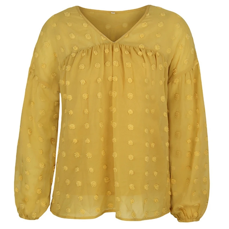 

Women's Spring/Summer 2021 V-neck Long Sleeve Chiffon Tops Y1AC