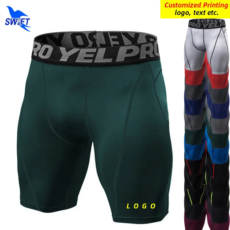 Customized LOGO Men Quick Dry Short Running Leggings Compression Jogging Tights Elastic Gym Fitness Sport Shorts Male Underwear