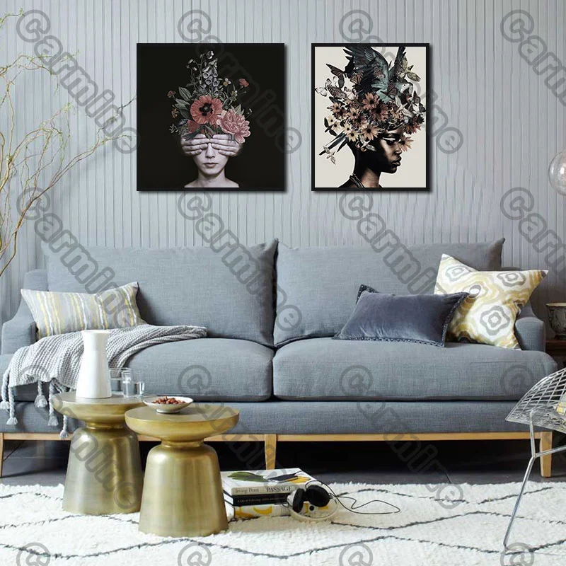 

Posters Women Figure Flowers Avatar Canvas Painting and Prints Wall Art Decoration for Living Room and Bedroom 3Pcs Frameless