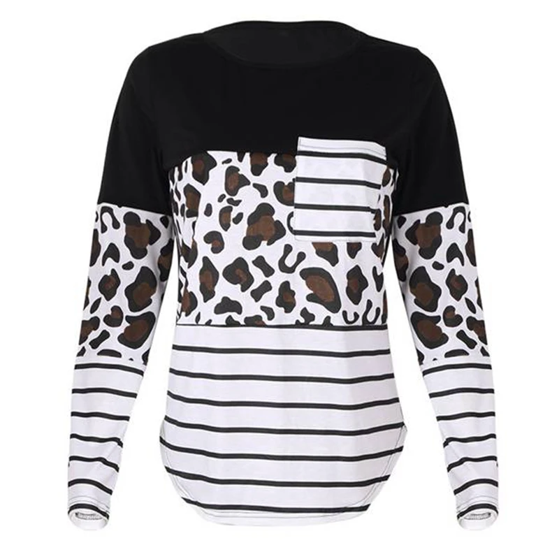 

Women's Fashion Casual Striped Stitching Round Neck Long Sleeve Top