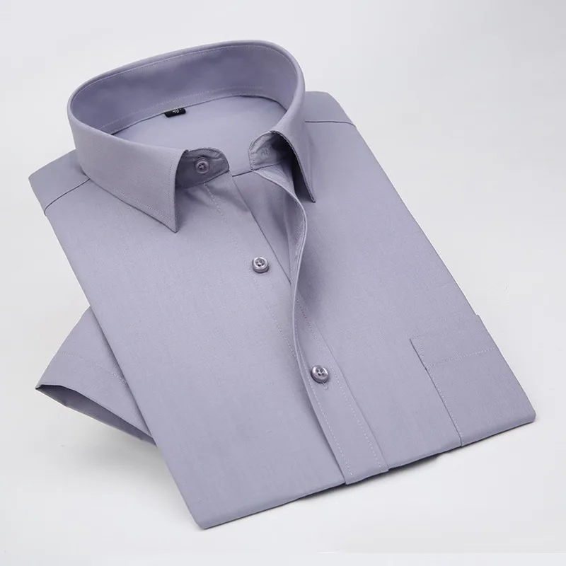 

Trendy Summer Men's Short-sleeve White Dress Shirt with Single Chest Pocket Slim Fit Business Formal Solid/twill/plain Shirts