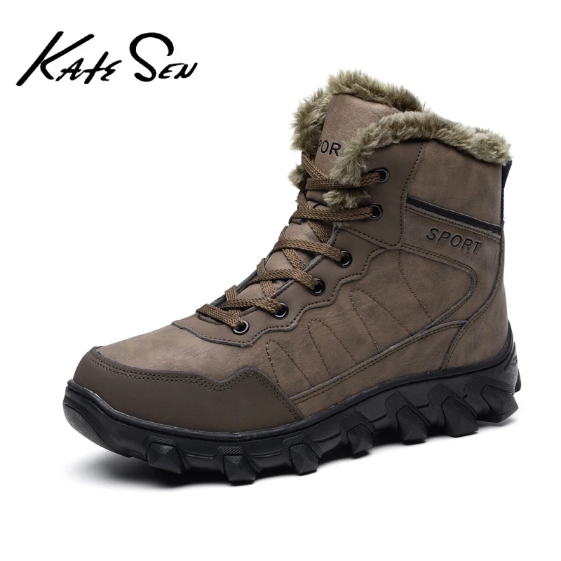 KATESEN/новые зимние мужские кожаные плюшевые теплые ботинки Модные удобные