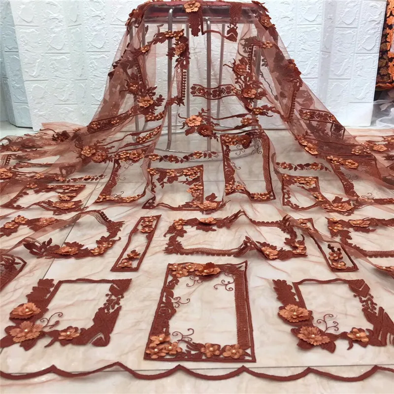 2020 синий Высокое качество нигерийский Тюль кружевная ткань Последние 3D цветок