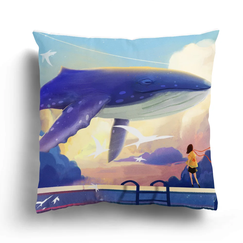 Moon whale and girl plush pillowcase home decoration sofa car cushion cover office can be customized | Дом и сад
