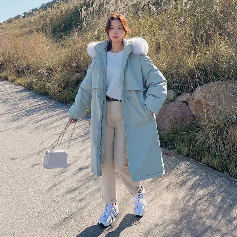 Женская зимняя куртка до колена свободная теплая парка из 96% хлопка | одежда