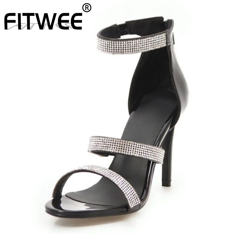 FITWEE сексуальные женские туфли с ремешком на щиколотке высоком каблуке блестящие