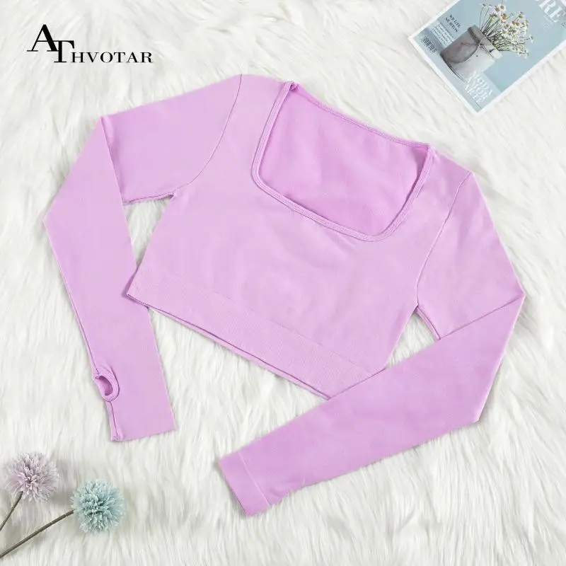

Summer Yoga Fitness Cozy Crop Top Sexy Running Solid Color Women T-Shirt Gym Sport Long Sleeve Femme Top