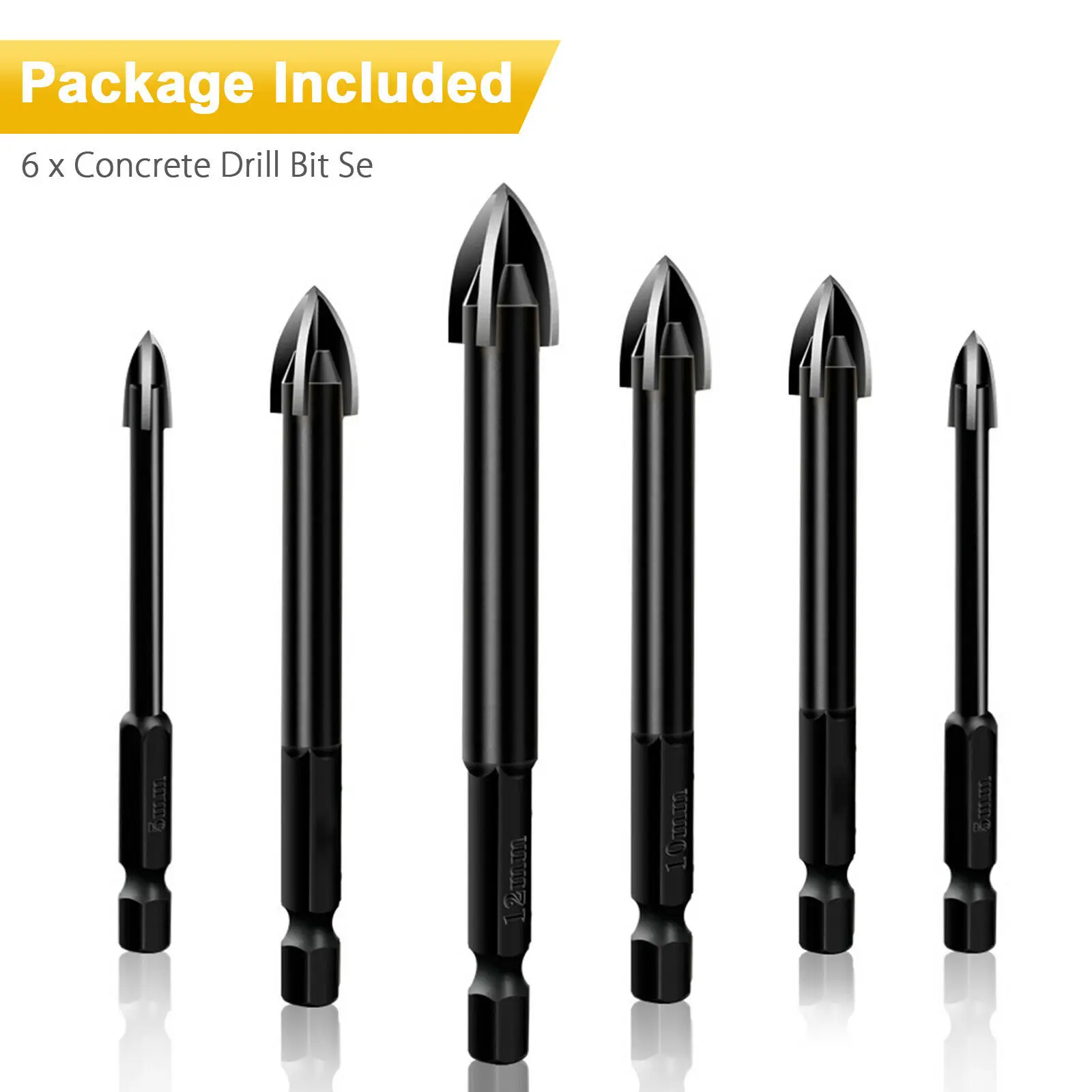 

6Pcs/Kit Carbide Glass Tile Drill Bits Set Ceramic Wall Plastic Wood Hole Opener Power Tool Accessory