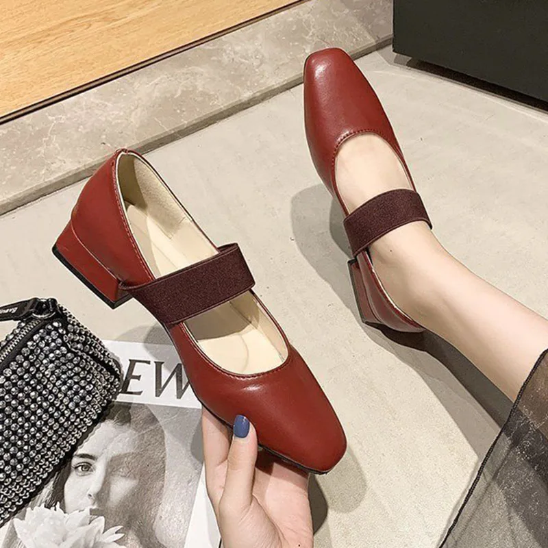 

Женские туфли без шнуровки, однотонные Туфли Мэри Джейн с эластичным ремешком, на квадратном каблуке, в стиле ретро, 2022