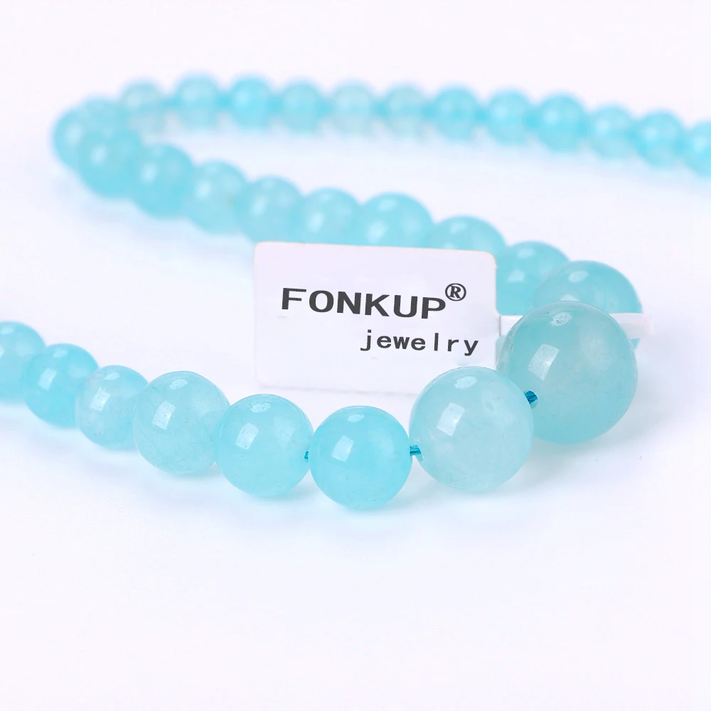 Женское аквамариновое ожерелье Forkup винтажное с синими бусинами и цепочкой для