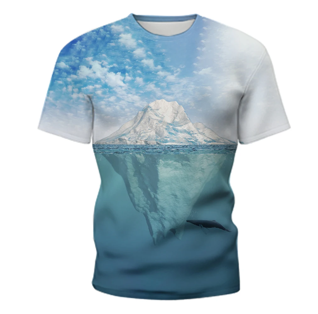 

2021 summer new men's T-shirt 3D creative iceberg glacier graphic printing T-shirt youth casual fashion round neck short-sleeve