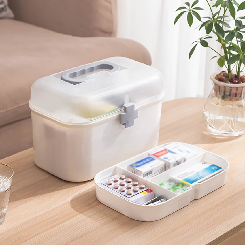 

Multi-Layer Large Capacity Portable First Aid Kit Storage Box Plastic Multi-Functional Family Emergency Kit Box with Handle