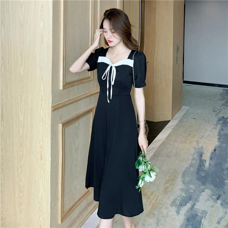 

Make black dress female summer French first love new Hepburn wind sweet temperament waist long skirt