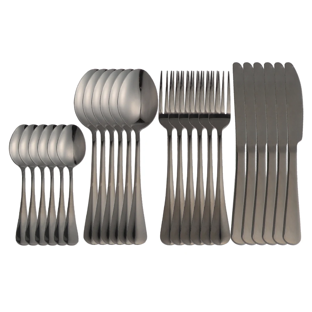 Вилка ложки ножи набор столовых приборов из нержавеющей стали черная посуда для