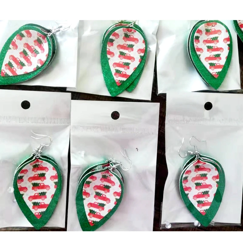 Новинка 2019 двухслойные блестящие серьги из искусственной кожи на рождественскую