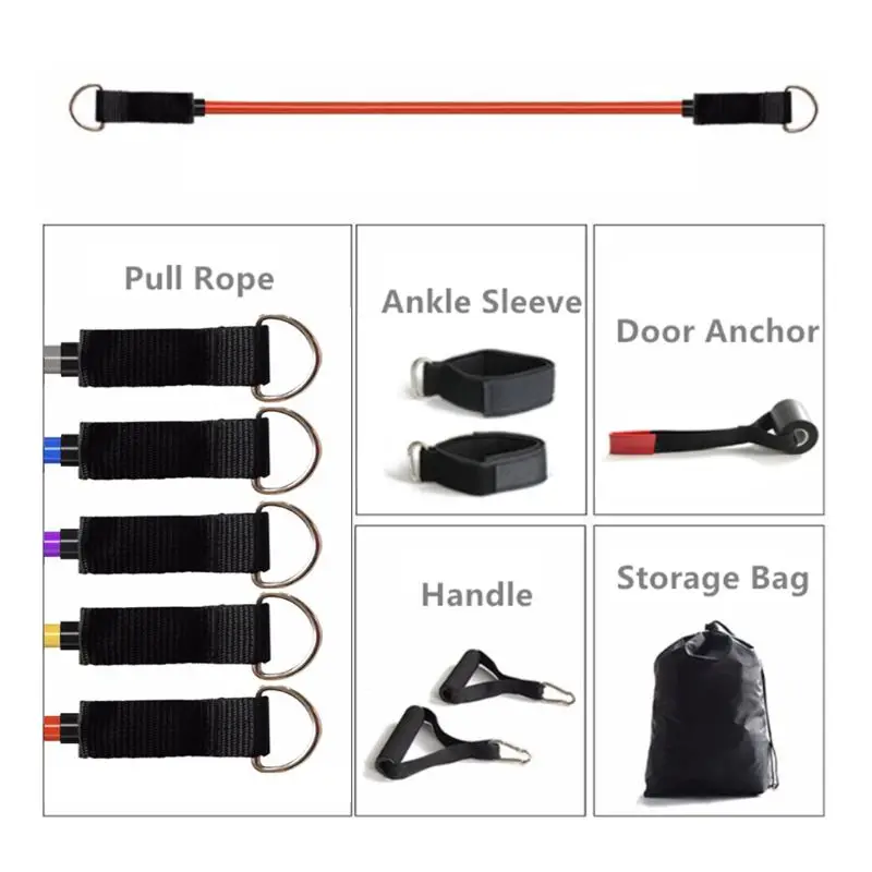 

Exercise Resistance Bands with Handles 5 Fitness Workout Bands Stackable up to 110 lbs Training Tubes with Large Handles Ankle