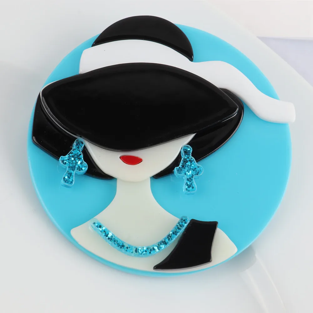 Женская Брошь черная шляпа таинственная брошь большие синие круглые акриловые