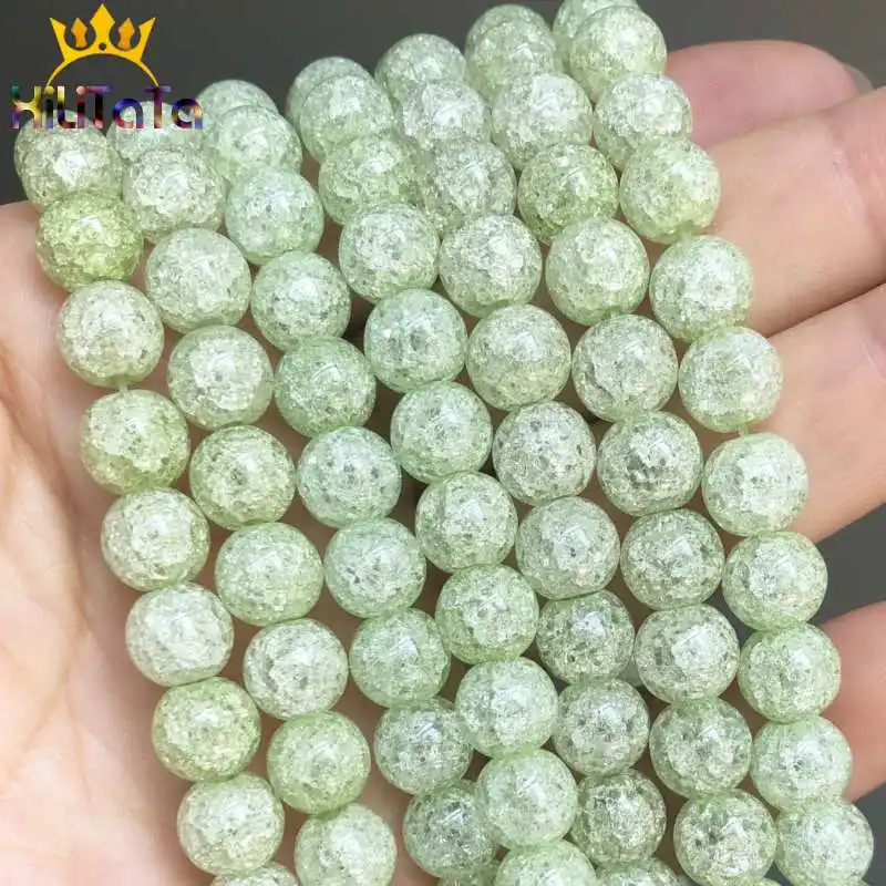 Лимон зеленый снег треснутый Кристалл бусы из стекла и камней круглые свободные