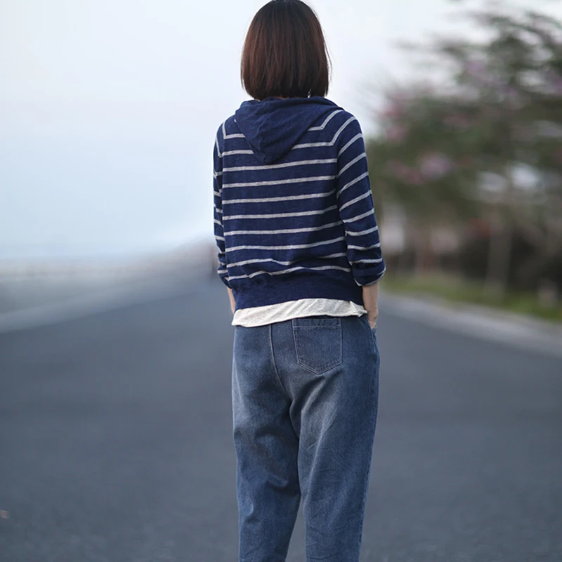 Johnature корейский Повседневный осенний полосатый женский кардиган с карманами и