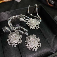 925 silver luxury jewelry female white zircon bauhinia necklace earrings wedding engagement jewelry wholesale