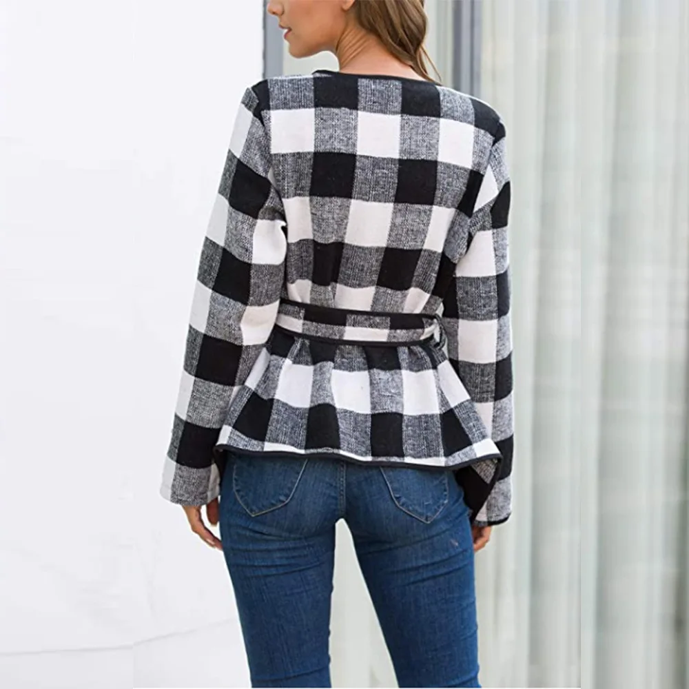 

Women's Coats & Jackets Winter Outerwear Streetwear Fashion Lapel Irregular Jacket Autumn Plaid Cardigan Wool & Blends Ladies