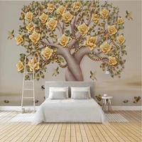 creative oil painting tree flowers birds wallpaper living room bedroom background wall home decor mural waterproof photo poster