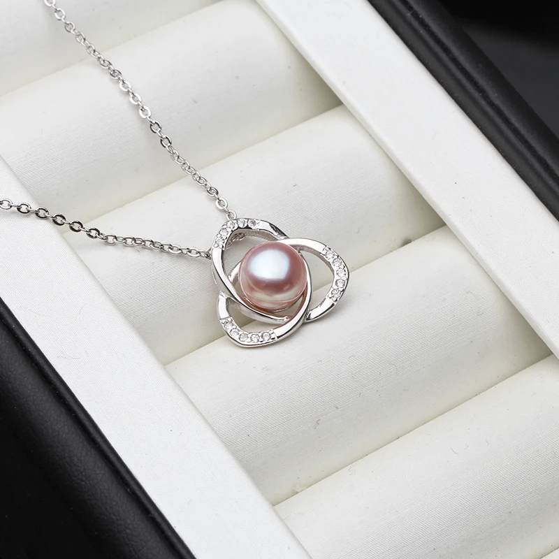 Женское ожерелье с подвеской из натурального черного жемчуга кулон серебра 925