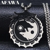 yin yang gossip wolf sun moon stainless steel dragon pendant necklace silver color statement necklace jewelry collar n3694s02