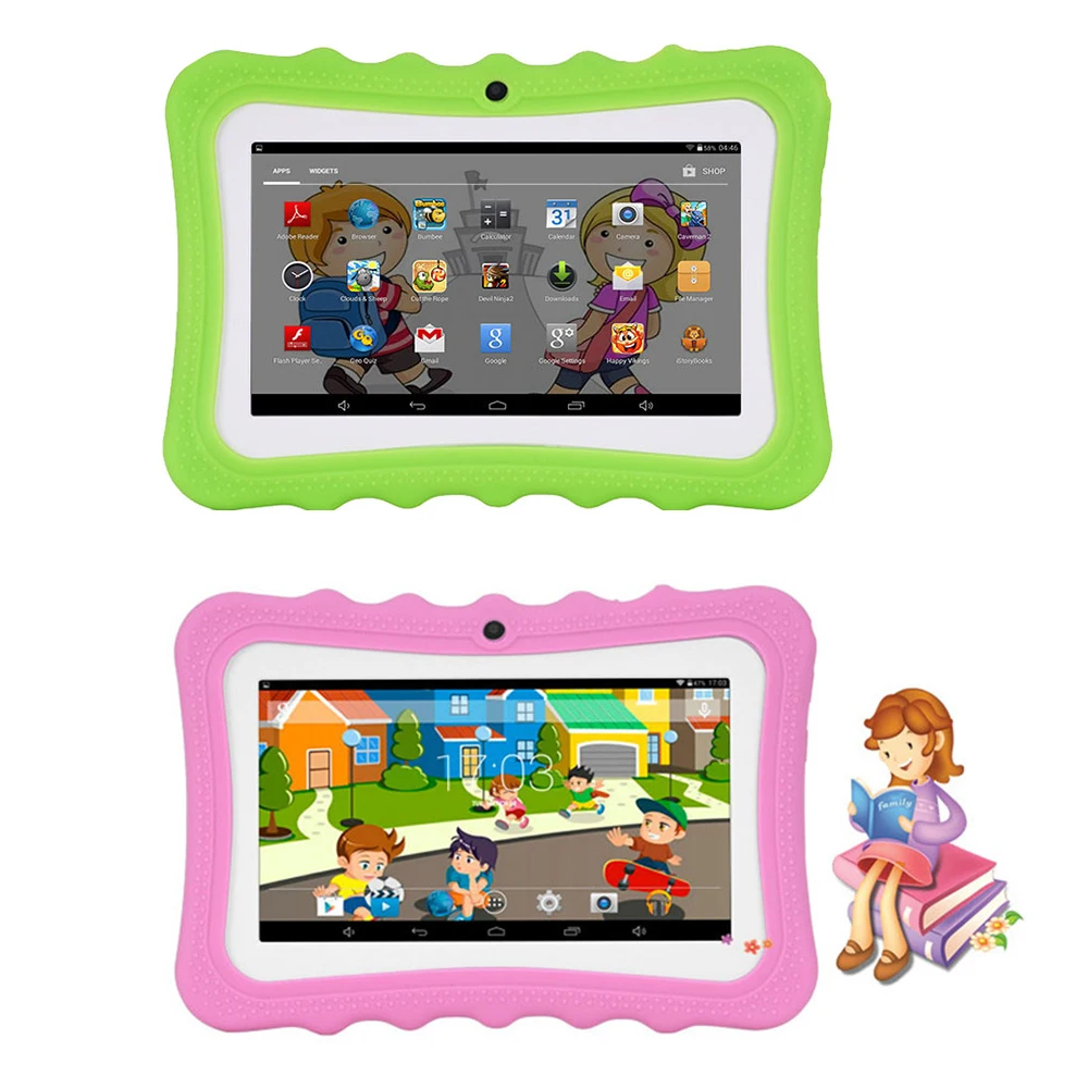 

7'' Kids Tablets PC 1G+16G Quad-Core Wi-Fi Tablet-PC Pad with Shock-Proof Silicone Protective Case for Children Educational Gift