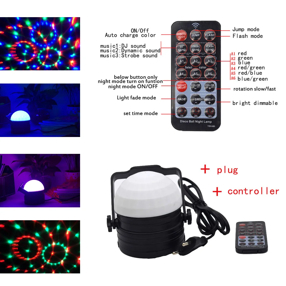 Вращающийся со звуковым звуком волшебный шар вечерние стробоскопы светильник 3