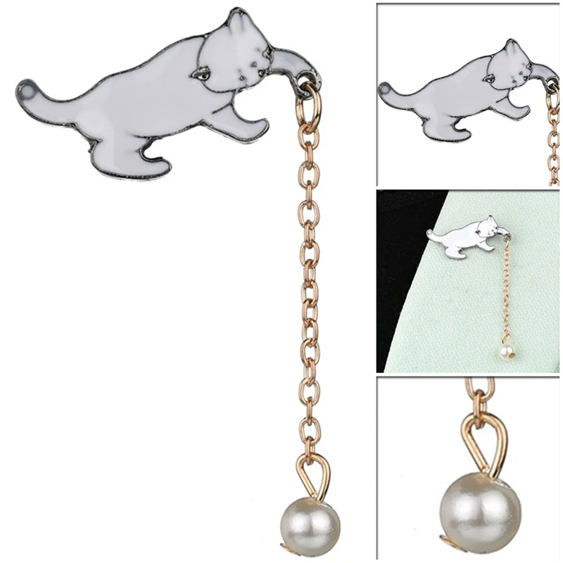 Сплав милый маленький белый имитация жемчуга кошка брошь шпильки шикарные