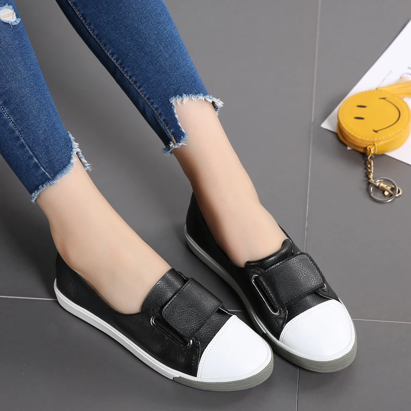 Белые кожаные туфли с пряжкой Женская обувь в Корейском стиле волшебными