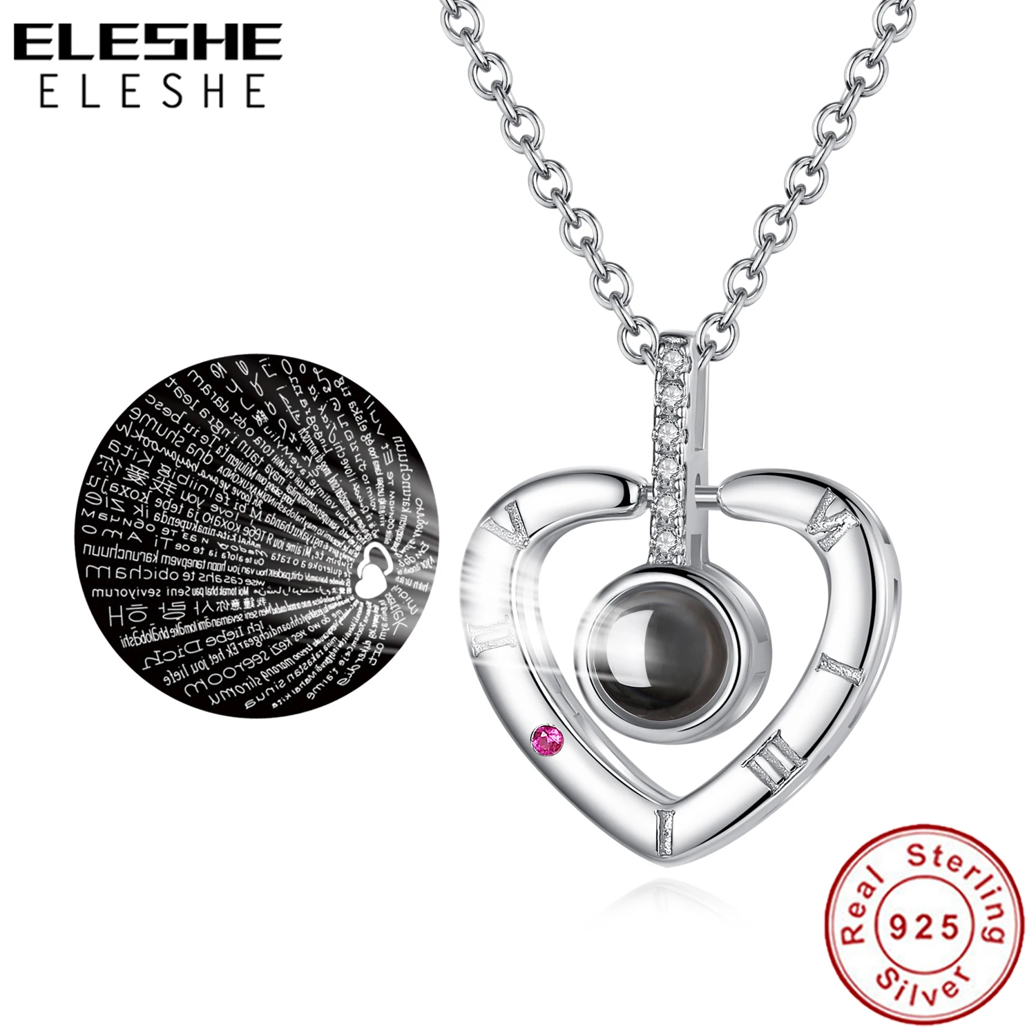 ELESHE 2020 новый 925 стерлингового серебра 100 языков I love you прожекторный Подвесной