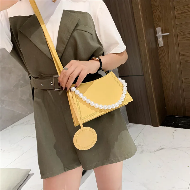 

Pearl Chain Candu Coloue Luxury Women Messenger Bags Summer New Women Ladies Underarm Shoulder Bags PU Leather Girls Handbags