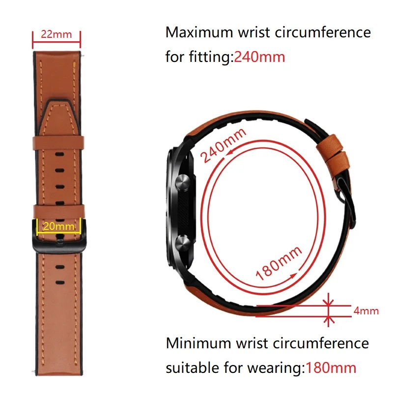 Ремешок кожаный для Samsung Gear S3 браслет смарт часов Huawei Watch GT GT2 Amazfit GTR 47 мм 22