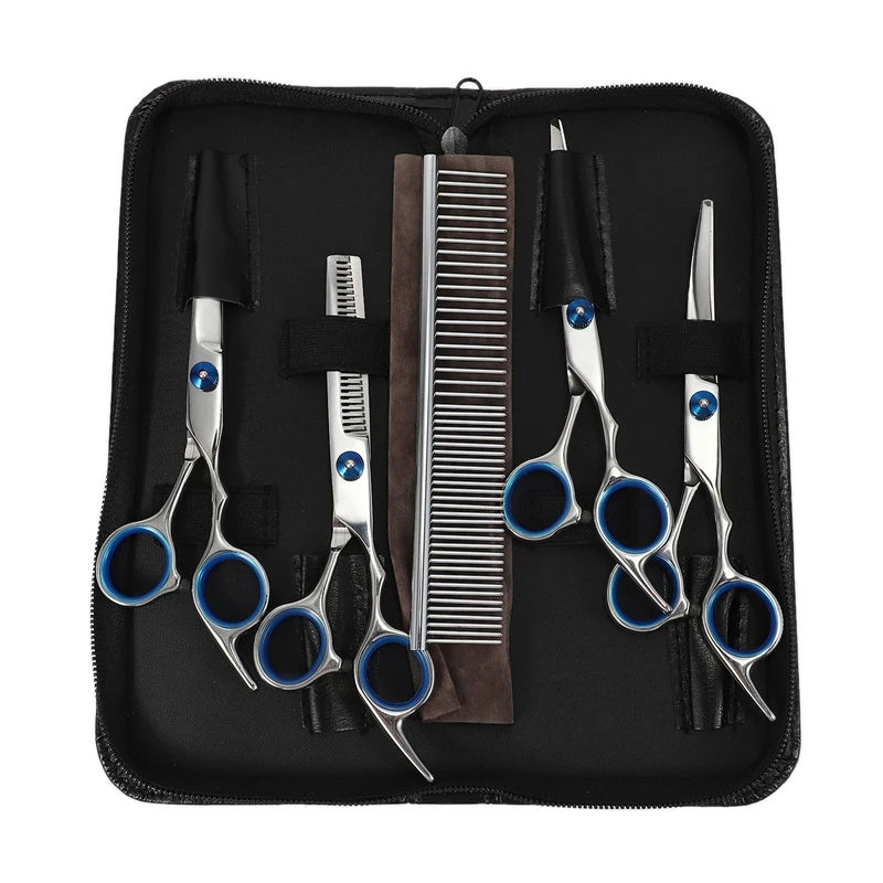 

7 Inch Pet Grooming Scissors Set Straight Curved Dog Cat Cutting Thinning Shears Kit Hair Thinning Shears