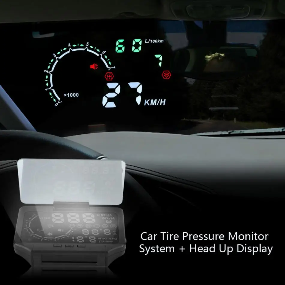 В Шинах Автомобиля Давление монитор Системы HUD Дисплей Скорость Предупреждение OBD2 Интерфейс комплект системы контроля давления в шинах HUD с 4 внешних датчики