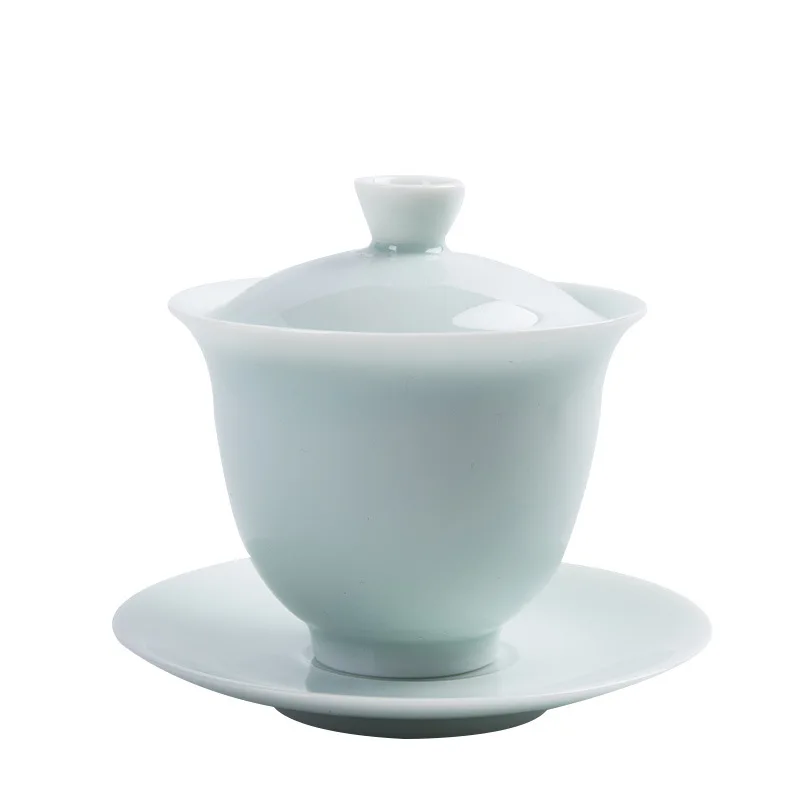 

De Ceramic Whiteware Cover Bowl Large Handmade Jade Mud Kung Fu Three-Force Ceramic Tea Bowl Tea Cup Three-Force Bowl Coffee Mug