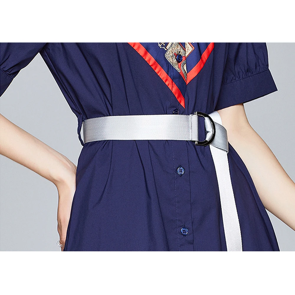 

Simgent Blouse Dress Women Summer Fashion Patchwork Ruched Lantern Sleeve Belted Dresses Vestidos Jurken Moda Coreana SG06104