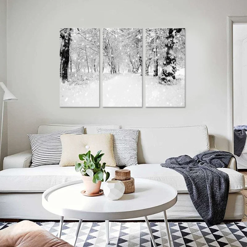 

Скандинавский зимний пейзаж, холст, живопись, снежный лес, скандинавский плакат, печать, Настенная картина, современный декор для гостиной