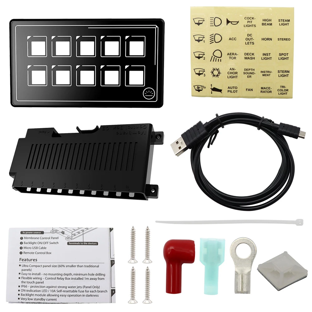 

10 Gang Switch Panel Slim Touch Panel Circuit Control Box Bluetooth App Control Switch Universal for Car Boat Mraine RV Caravan