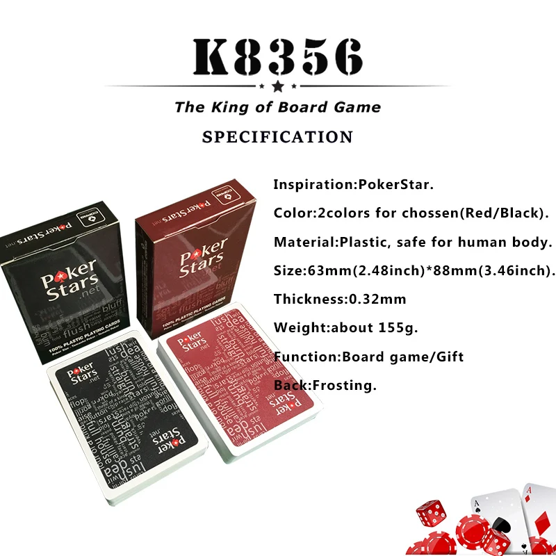 K8356 10 компл./лот Baccarat Texas Hold'em пластиковые игральные карты водонепроницаемые атласные для покера карты Pokerstar настольная игра 2,48*3,46 дюймов